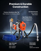 VEVOR Stand Airless Paint Sprayer, 1500W, 3300PSI High Pressure Airless Sprayer, Cleaning Brush, Hose, Extension Rod, Nozzles, Electric Spray Paint Machine for Large Apartments, Factory Buildings