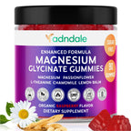 Adndale Magnesium Glycinate 400 mg Gummies with Ashwagandha, Magnesium Malate & Taurate, Tart Cherry, Magnolia Bark, Lemon Balm, Passionflower, Chamomile, L-Theanine, Zinc, Vitamin K2 & D3. 180CT