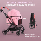 Kicari All-Terrain Dog Stroller for Small to Medium Dogs, Pet Stroller for Dogs & Cats Outdoor Walks, One-Hand Easy Fold, Double-Layer Anti-UV & Waterproof Canopy & Breathable Mesh, Sakura Pink