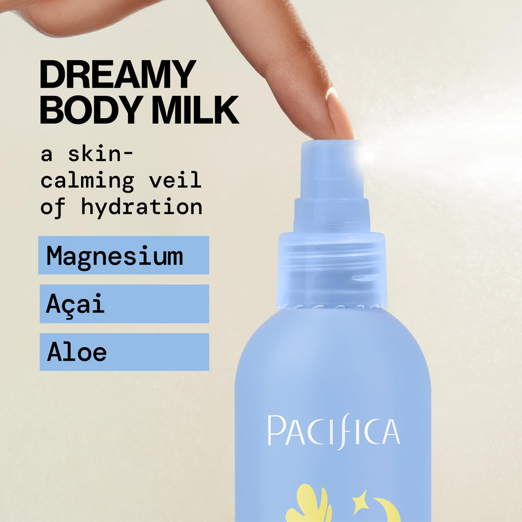 Pacifica Dream Milk Magnesium Spray for Sleep & Relaxation - Natural Magnesium Body Mist Infused with Lavender, Chamomile & Essential Oils, Vegan & Cruelty-Free, Clean Beauty, 4 fl oz