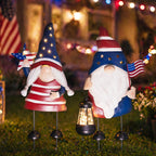 HONGLAND Solar Patriotic Gnomes Garden Stakes - 4th of July Decorations 25" American Flag Garden Gnomes Outdoor Decor for Outdoor & Memorial Day Yard Art 2 Pack