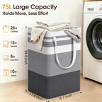 HomeHacks 2 Pack Large Laundry Baskets, Laundry Hampers Bags (Grey 75Lx2)