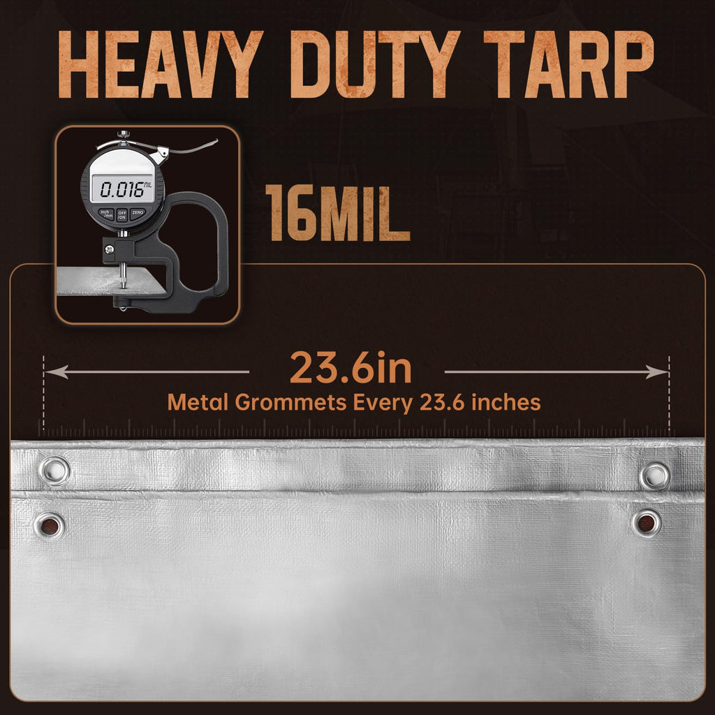 SpacEver 16x20 FT Tarp Waterproof, 16 Mil Tarps Heavy Duty Waterproof Multipurpose Protective Cover UV Resistant Rip & Tear Resistant with Grommets Reversible for Home Boats Cars Camping