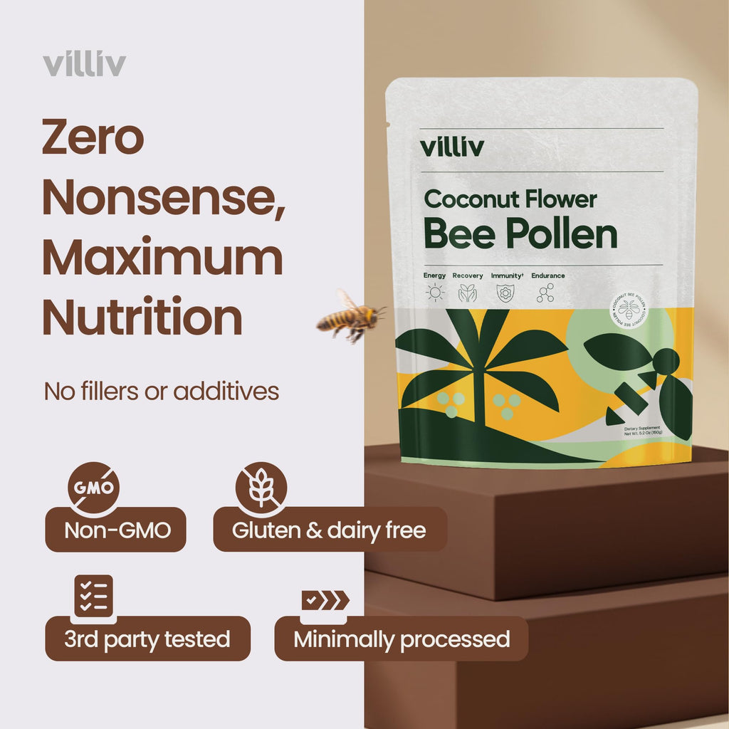 Coconut Flower Bee Pollen Granules - Superfood Antioxidant, Amino Acid, Protein Supplement for Women, Men, Dogs, Bearded Dragons - Natural Multivitamin - Non-GMO, Paleo & Keto-Friendly - 5.2 Oz