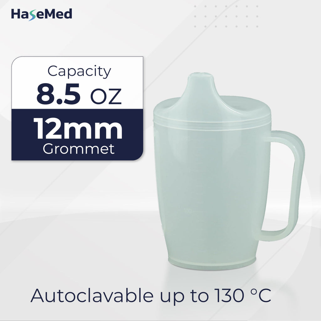 HaseMed Adult Sippy Cup with Easy-Grip Handle & Spout Lid, 8.5 oz – Lightweight & Spill-Resistant Mug for Seniors & Adults, Use for Hot & Cold Beverages, Travel & Home - 1 Pack
