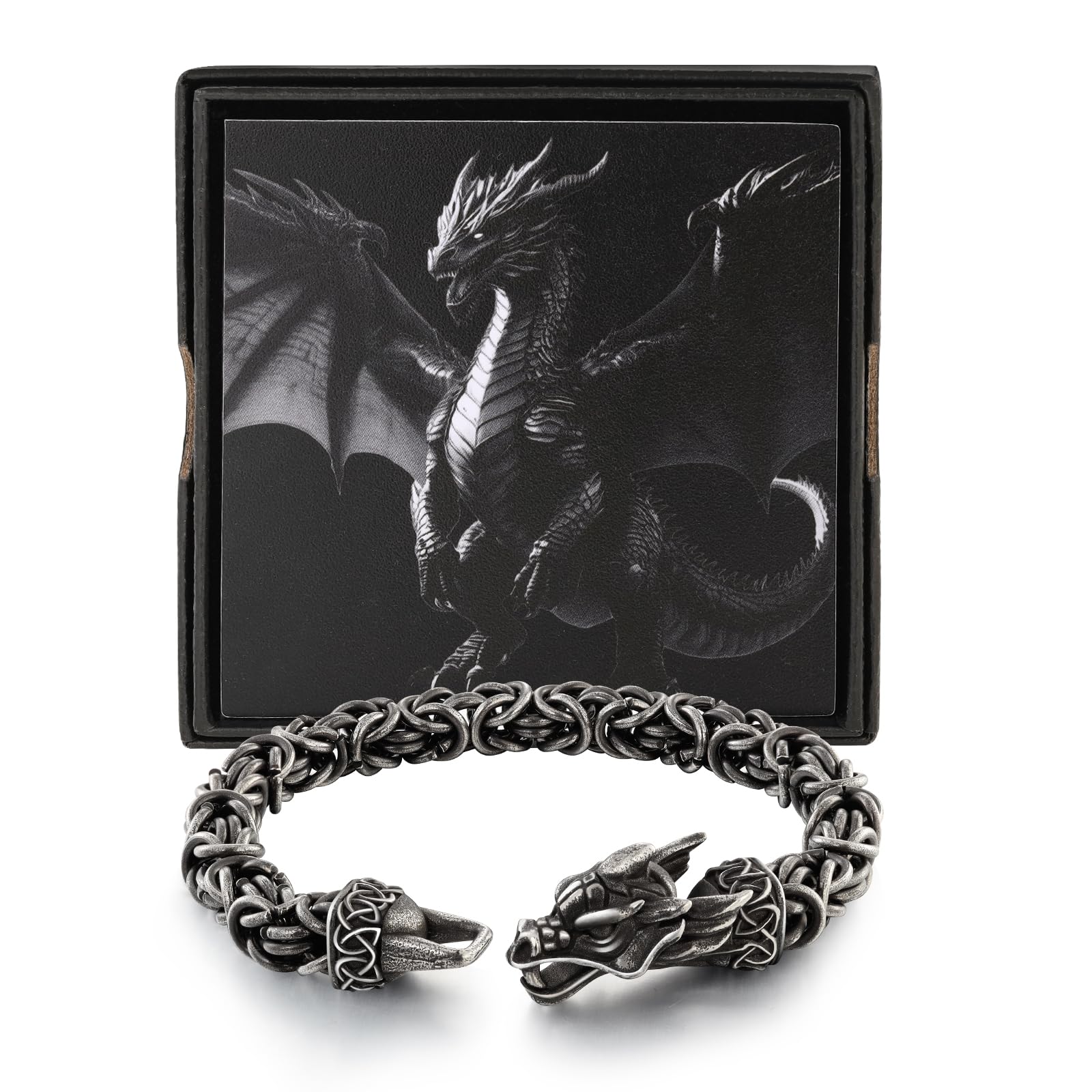8" Byzantine Black Stainless Steel Norse Vintage Dragon Bracelets for Men