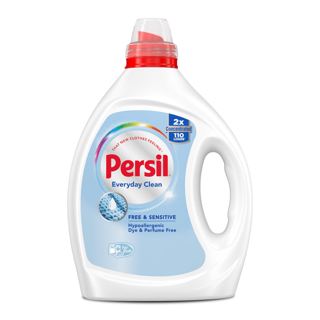 Persil Free & Sensitive Laundry Detergent Liquid, 82.5 Fl Oz, 110 Loads, Ultra Concentrated Laundry Soap, Unscented & Hypoallergenic for Sensitive Skin, All Water Temperatures, HE Safe
