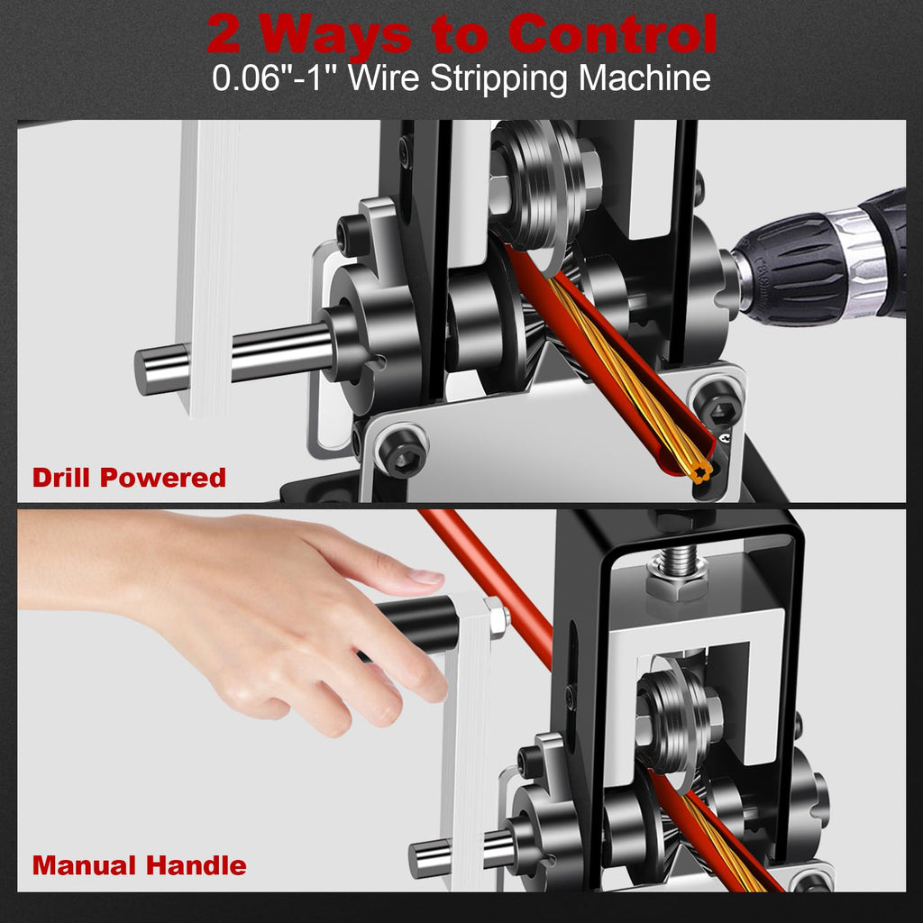 Manual Wire Stripping Machine Gauge Wire 0.06-1'', Scrapping Copper Wire Stripper with Replacement Blades, Drill Powered Hand Crank Wire Stripper Tool for Scrap Copper Recycling