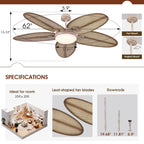 PHORUS 62" Large Waterproof Outdoor Palm Leaf Ceiling Fans with Lights and Remote,Wet Rated Tropical Ceiling Fans Light for Patios Porch Gazebo Pergola,6 Speeds Reversible