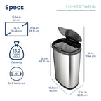 Ninestars 13 Gallon Oval Automatic Trash Can, 50L Touchless Motion Sensor Garbage Can with Odor-Sealing Lid & One-Touch Manual Mode, Silver Stainless Steel, Black Trim