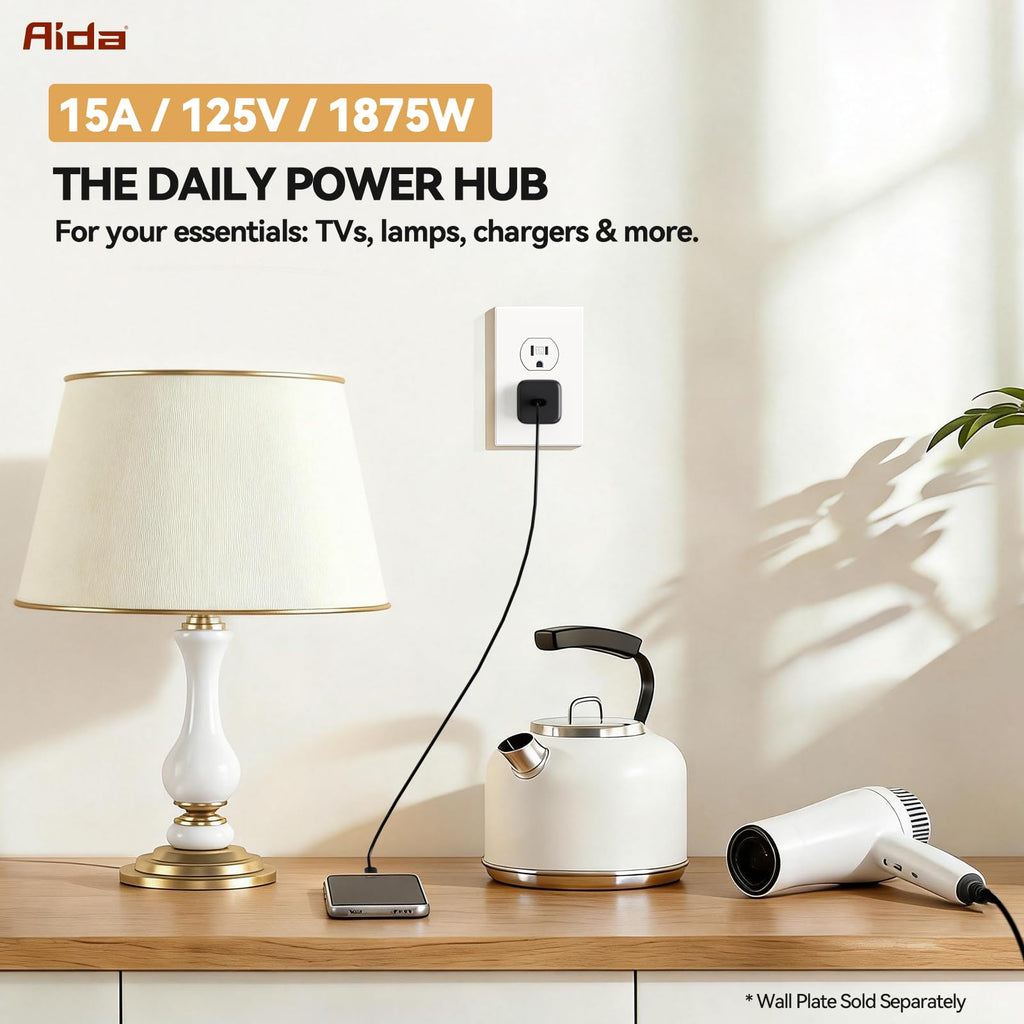 AIDA 10 Pack Matte White 15 Amp Outlet Duplex Electrical Receptacle Outlets,Power Outlet,Tamper Resistant,Heavy-Duty Receptacle, 2 Pole,3-Wire, Self-Grounding Clip, NEMA 5-15R,UL Listed