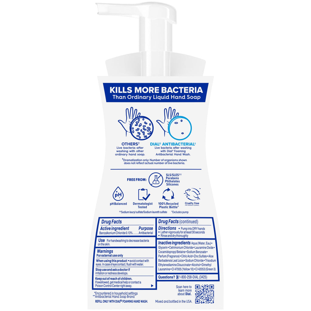 Dial Antibacterial Defense Foaming Hand Soap + Aloe, Fresh Pear Scent, 7.5 Fl Oz (Pack of 6), Dermatologist-Tested Hand Wash, Gentle on Skin
