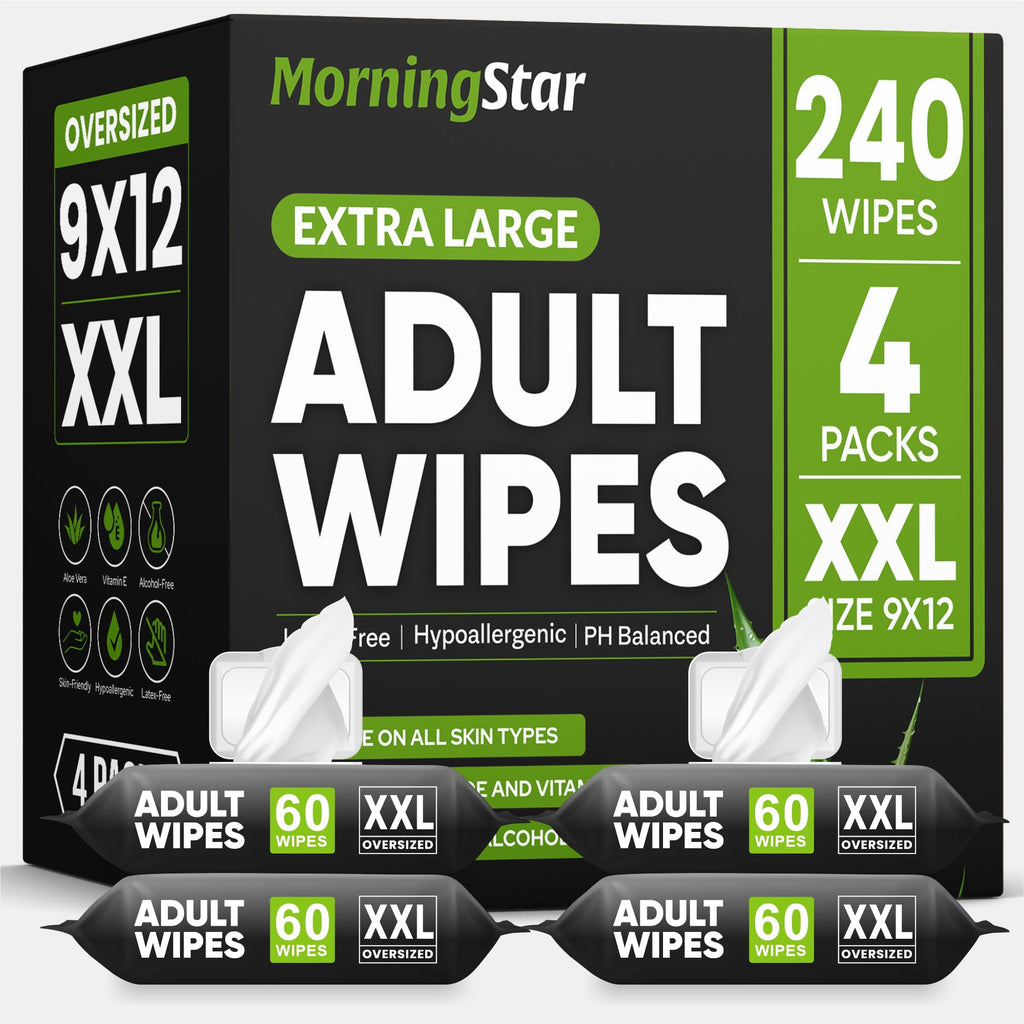 Adult Wipes for Elderly - 240 Wipes 4 Packs Thick Extra Large Disposable Washcloths for Adult Bathing & Shower Alternative No-Rinse - Lightly Scented XXL