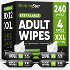 Adult Wipes for Elderly - 240 Wipes 4 Packs Thick Extra Large Disposable Washcloths for Adult Bathing & Shower Alternative No-Rinse - Lightly Scented XXL