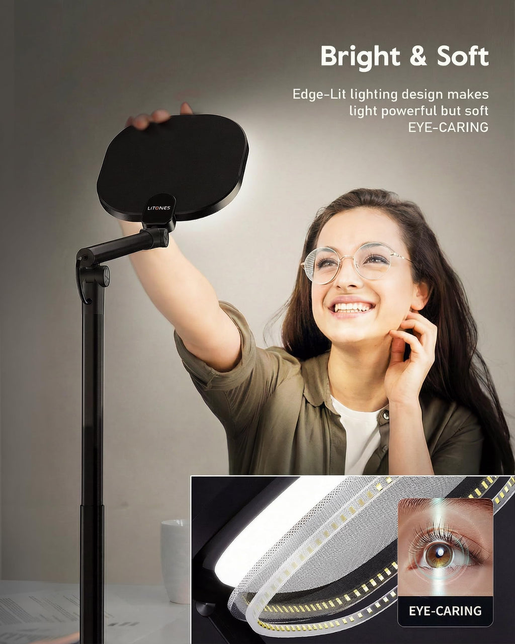 Led Desk Lamps for Home Office with Base, Video Conference Lighting for Zoom, Tall Desk Lamp with 50 Light Modes & Memory and Timer Func Computer Light, Ring Light for Desk for Video Streaming, Webcam