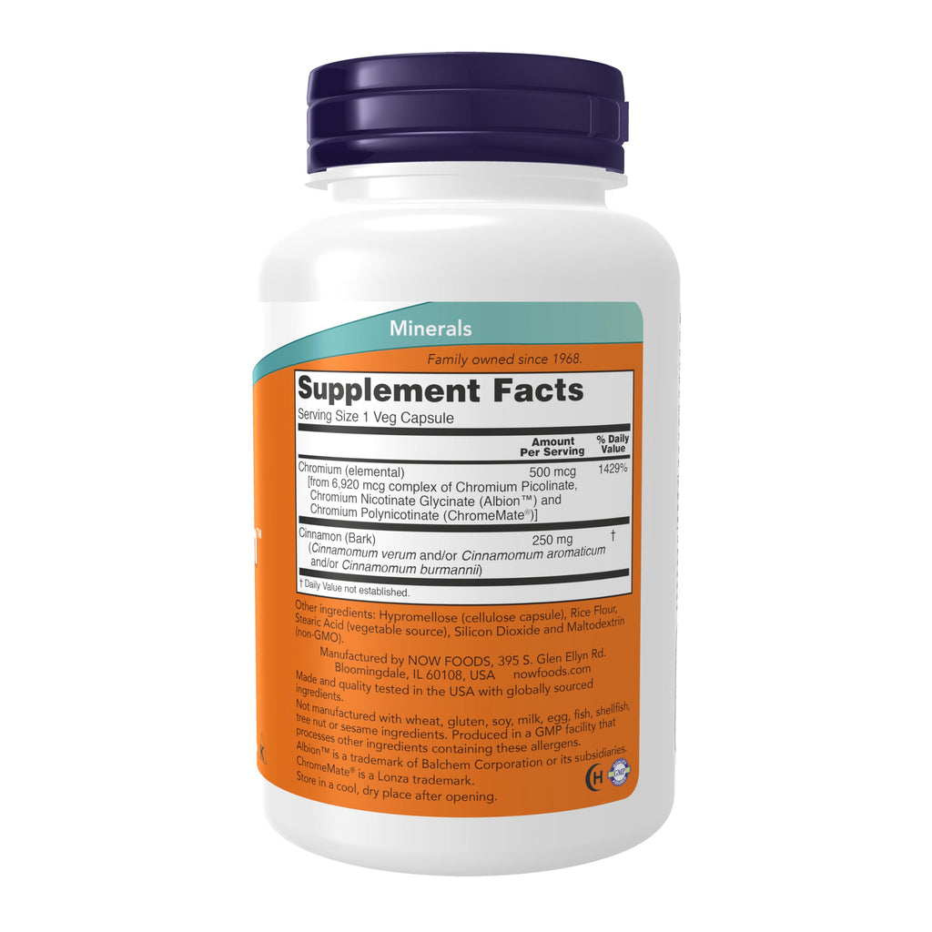 NOW Foods Supplements,Tri-Chromium™ 500 mcg with Cinnamon,Insulin Co-Factor*,180 Veg Capsules,(Pack of 2)