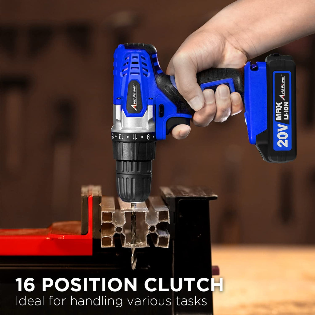 AVID POWER 20V Cordless Drill Set for Home DIY & Beginner Projects - Lightweight Power Drill with Battery Charger & 22 Bits, Variable Speed, 3/8" Keyless Chuck, Ideal for Furniture Assembly (Blue)