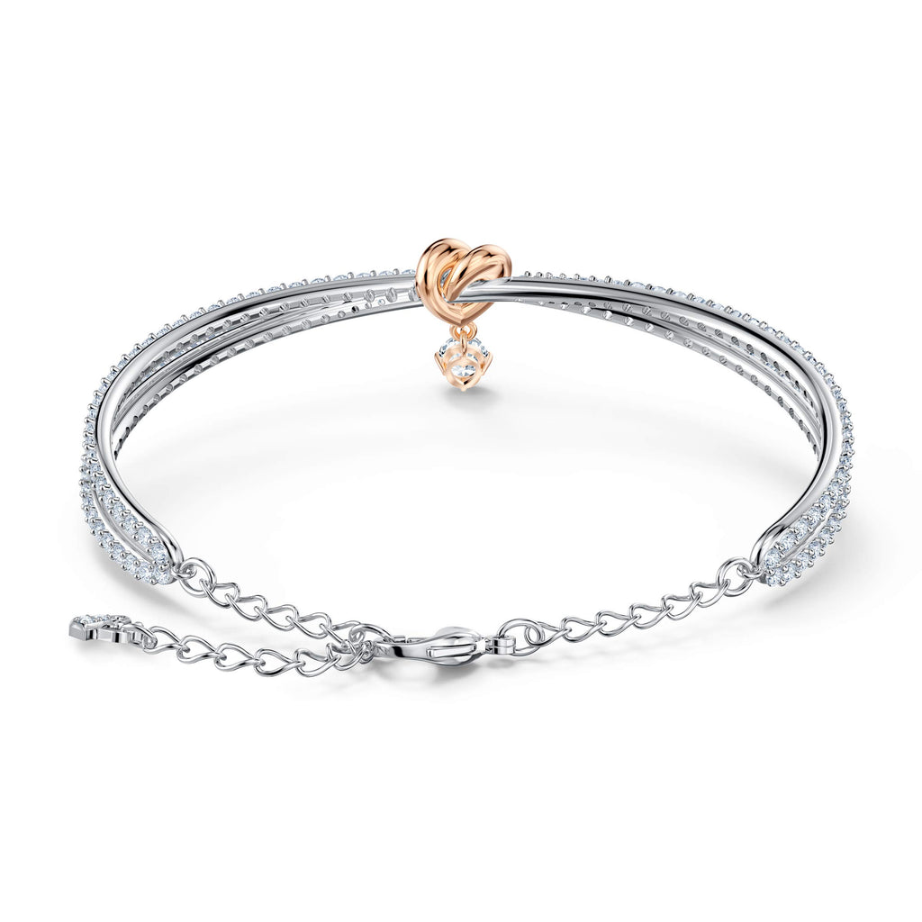 Swarovski Lifelong Heart Bangle, Clear Stones and Rose Gold-Finished Heart Motif in Rhodium-Finished Setting, Part of the Lifelong Heart Collection
