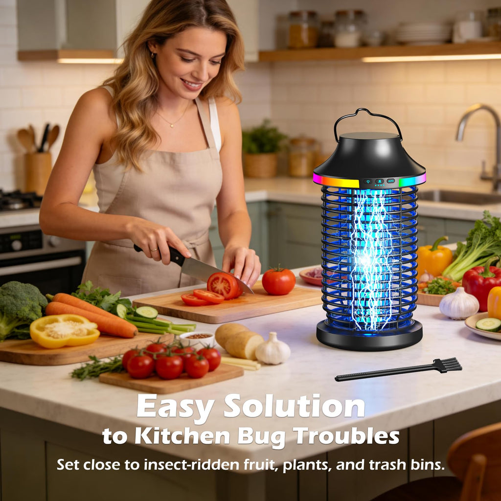 Rechargeable Bug Zapper Outdoor, 4200V Powerful Electric Mosquito Zapper 5-in-1 Portable & Wireless Bug Zapper Outdoor Cordless with 5000mAh Battery, Outdoor Waterproof Fly Zapper for Patio Camping