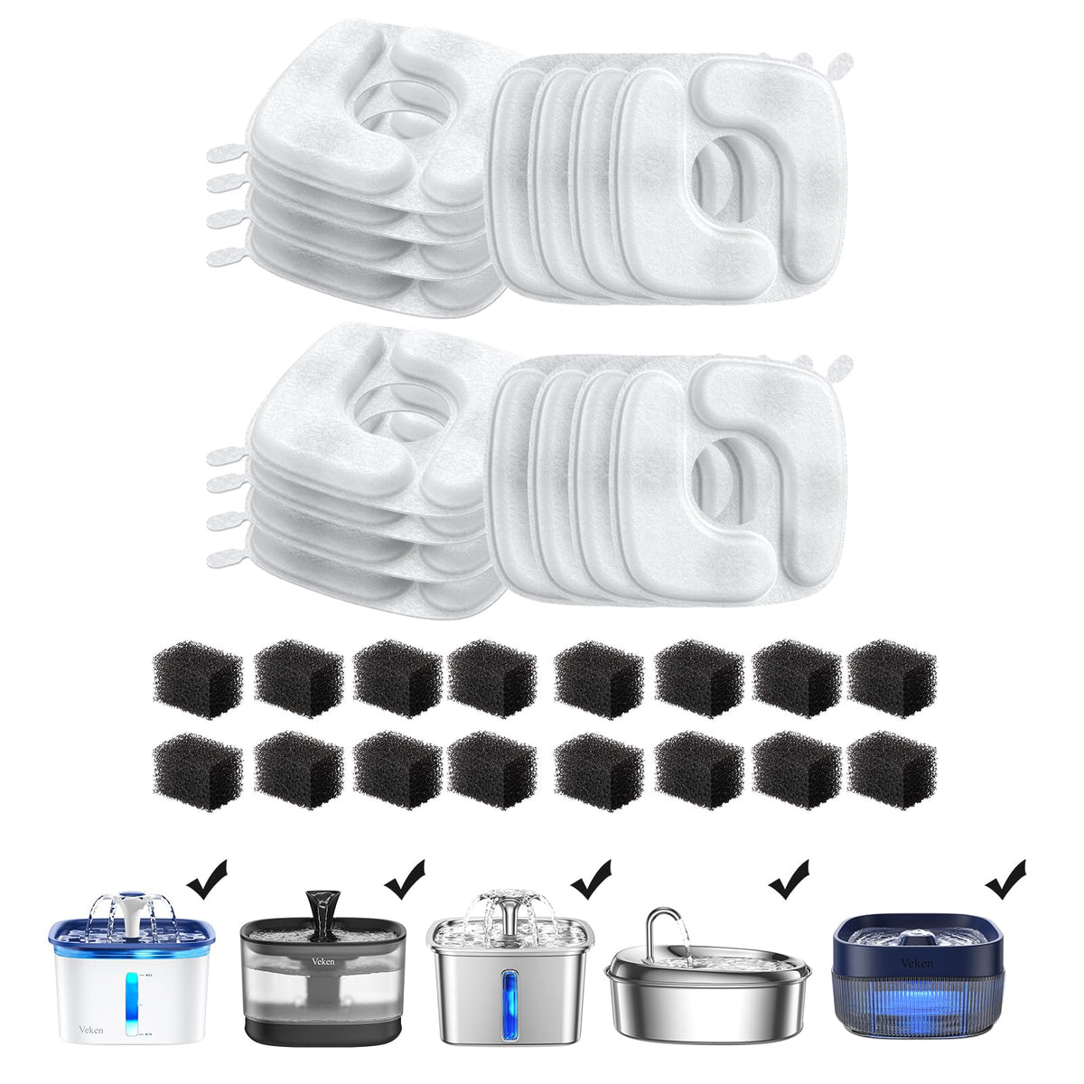 Veken Cat Water Fountain Filters, F1 Series, 16 Pack Replacement Filters