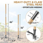 Niulight Heavy Duty Stand Up Weed Puller Tool - 46" Long Handle & 4-Claw Steel Head, Easily Remove Weeds Without Bending or Kneeling, Ergonomic Garden Weeding Tool for Seniors, Dandelion Remover