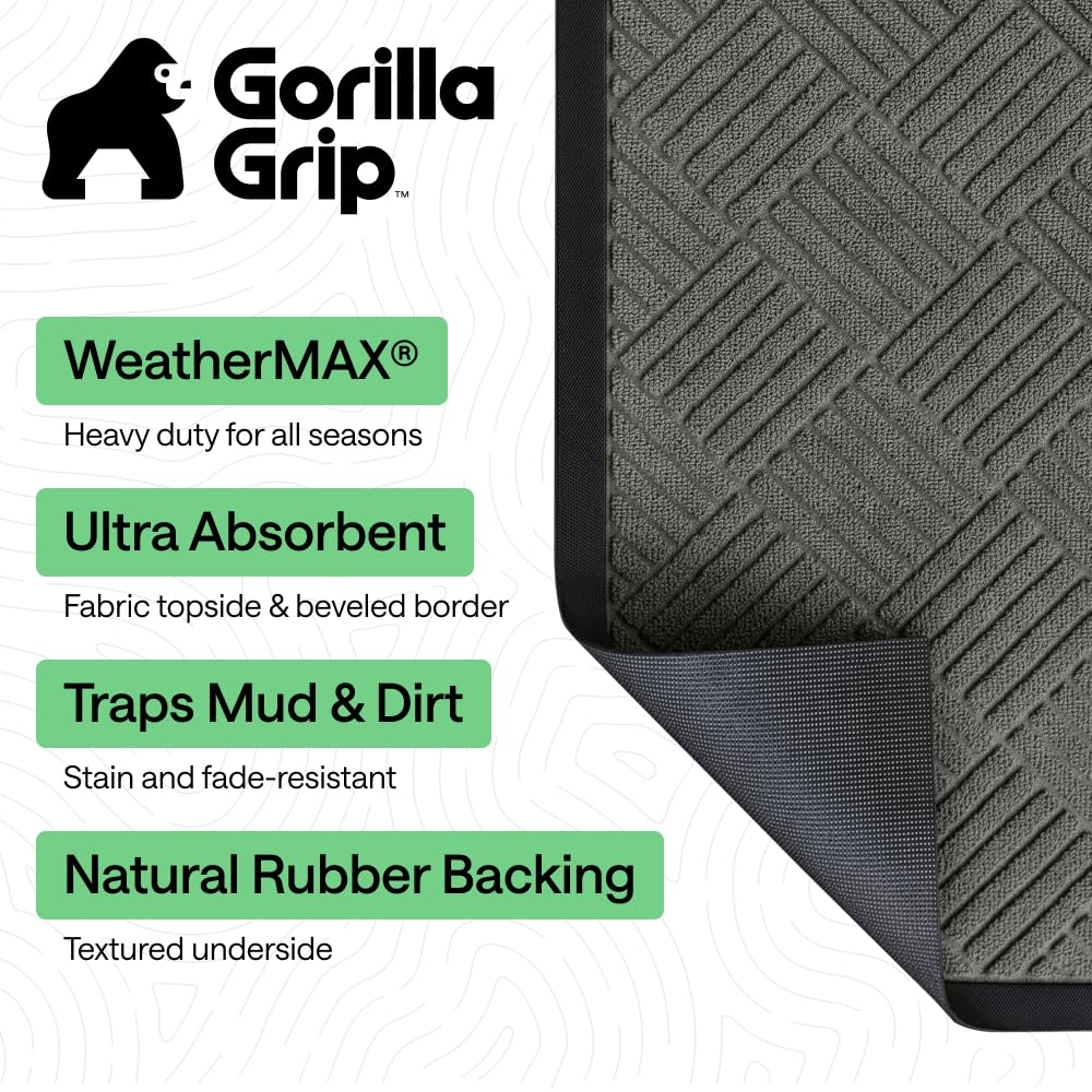 GORILLA GRIP WeatherMAX Door Mat, Indoor and Outdoor Use, Gray Diamond