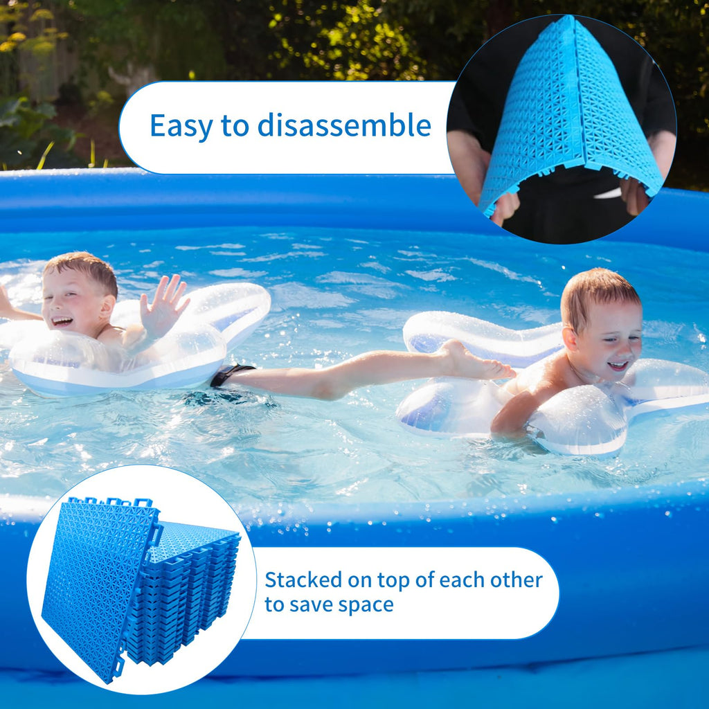 16pcs Pool Drainage Mat,Above Ground Walkways to Prevent Dirt from Entering the Pool, Pool Mats with Multiple Splicing Methods,Interlocking Plastic Floor for Pools Shower Rooms (9.84" x 9.84")