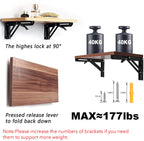 AUTOHJ Folding Shelf Brackets - 16 Inch 2 Pcs Heavy Duty Stainless Steel Collapsible Triangle Shelf Bracket, DIY Wall Mounted Folding Table Hinge, Space Saving for Bench Table with Screws