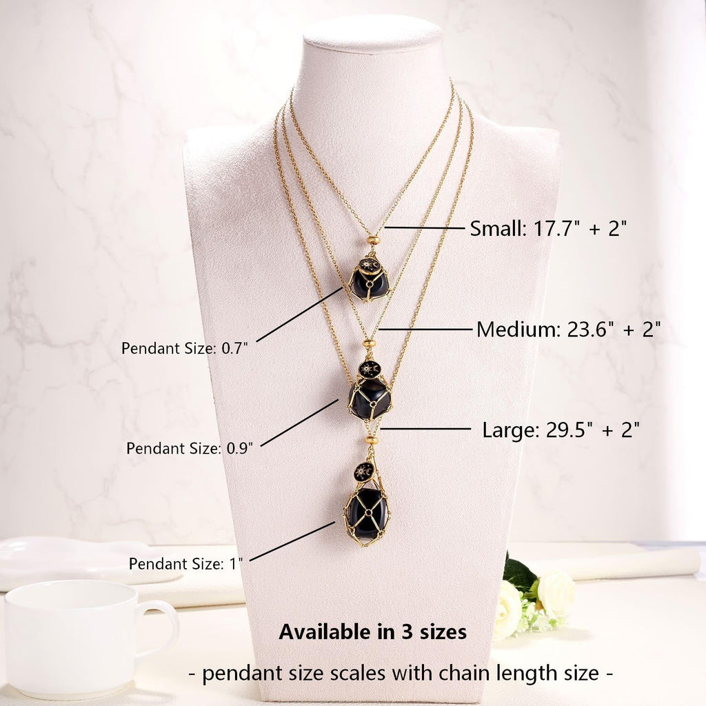 MIXJOY Black Obsidian Crystal Necklace, Sun and Moon Celestial Pendant Gothic Jewelry for Women, Dark Academia Aesthetic Black Gemstone Protection Gift for Halloween Christmas Birthday, Small