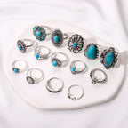 BVGA 40 Pcs Vintage Turquoise Rings for Women Bohemian Silver Oval Gemstone Western Rings Boho Joint Knuckle Midi Stacking Ring Set Gifts