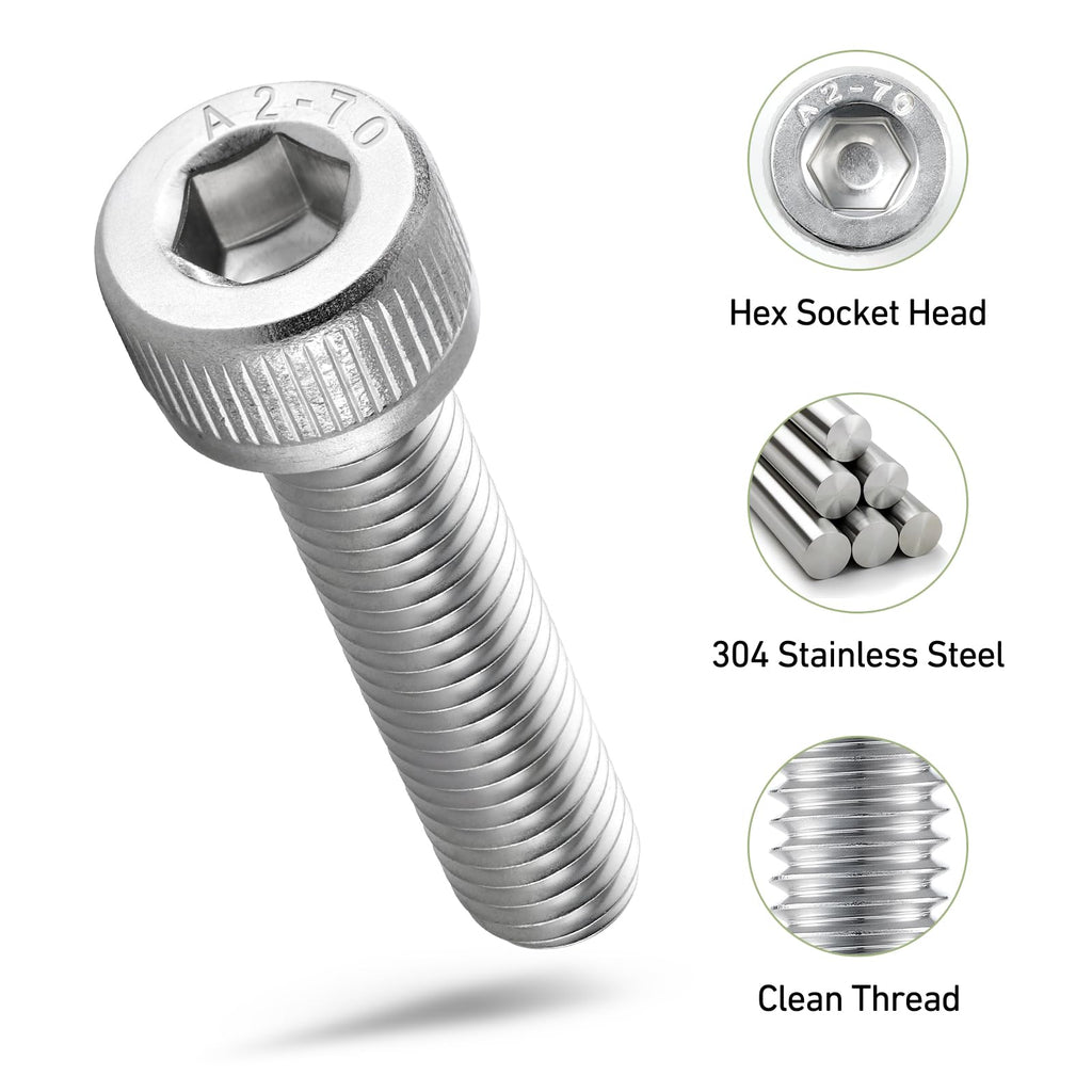 SVLING M3-0.5 x 6mm Bolt, 400PCS M3 Hex Socket Head Cap Screws Bolts, 304 Stainless Steel 18-8, Full Threads, with Hex Spanner