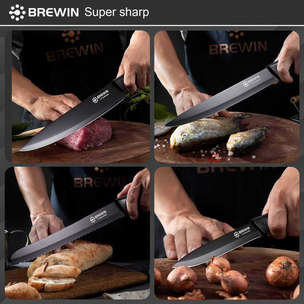 Brewin Knife Set, 8PC Kitchen Knife Set with Universal Block and Scissors