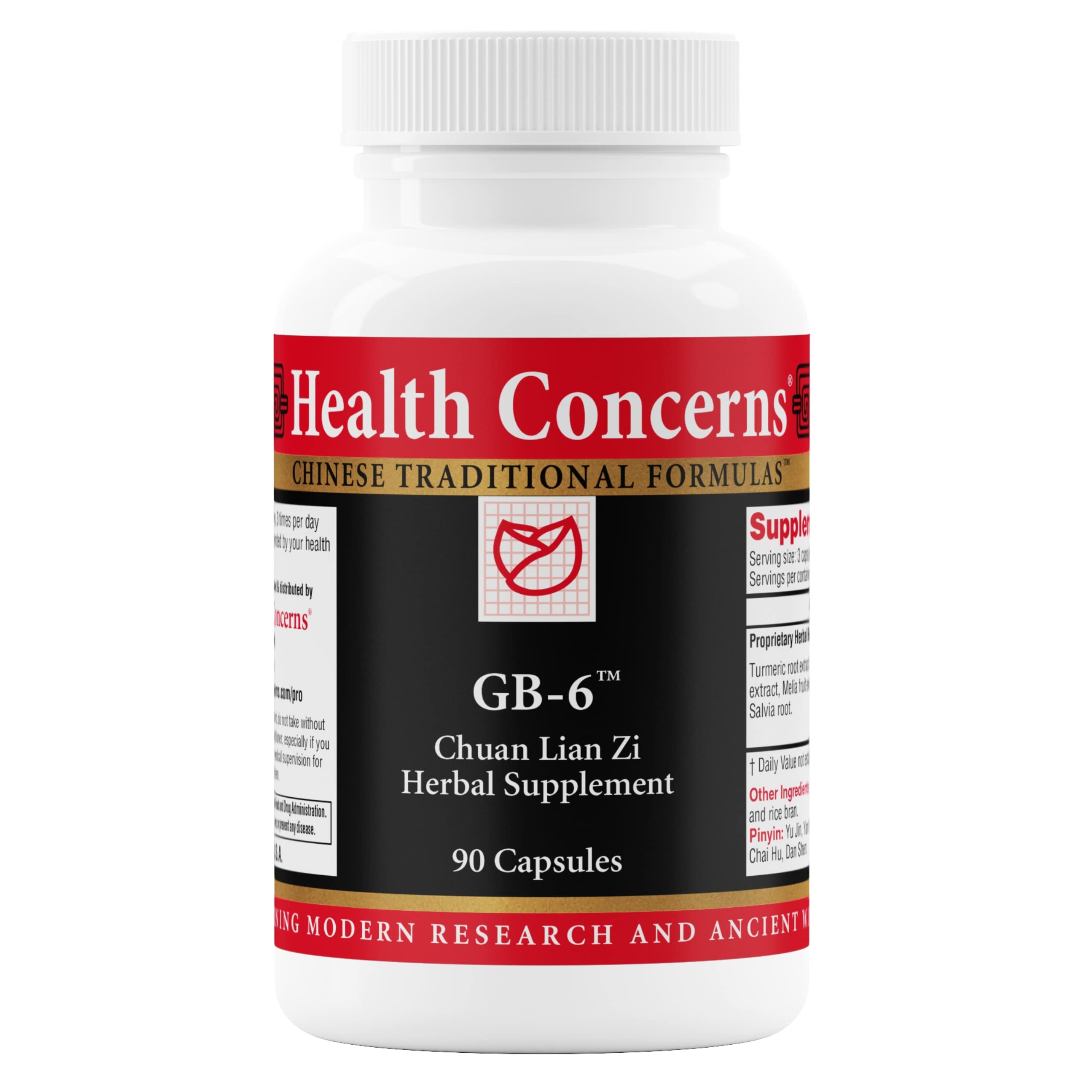 Health Concerns GB-6 – Gallbladder Support Supplement – Chuan Lian Zi Herbal Formula – Natural Gallstone Support – Bupleurum, Turmeric, Dandelion Root Extracts– Chinese Herbal Capsules – 90 Capsules