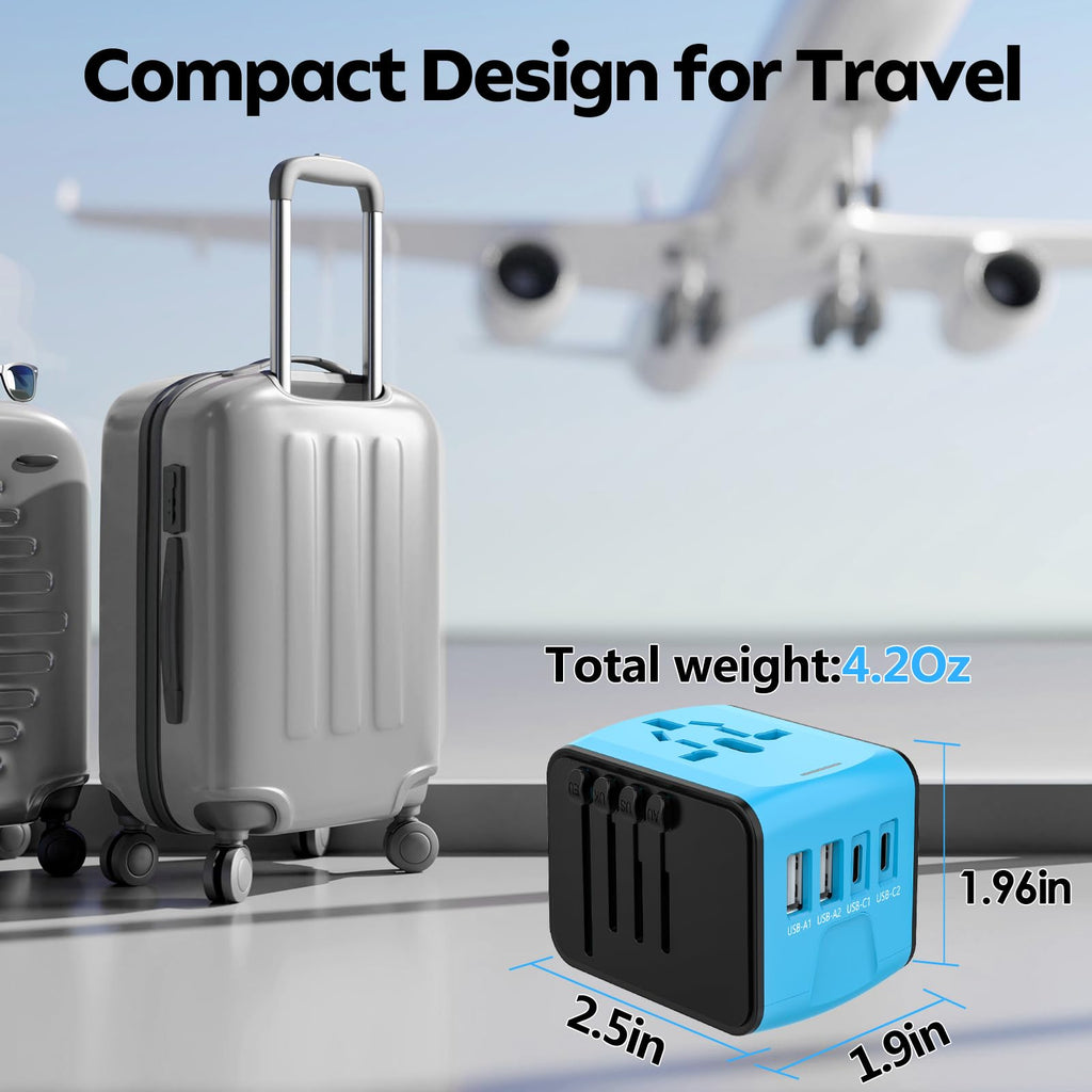 JMFONE Universal Travel Adapter, 2 USB-C & 2 USB-A Ports, 2500W AC Outlet