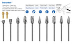 Sworker 10 Pcs Carbide Burr Set 1/8" Shank w/ 2 Collets Compatible with Dremel Bits Rotary Tools Attachment Kit Rasp Drill File Accessories Metal Wood Stone Steel Grinding Carving Cutting Polishing