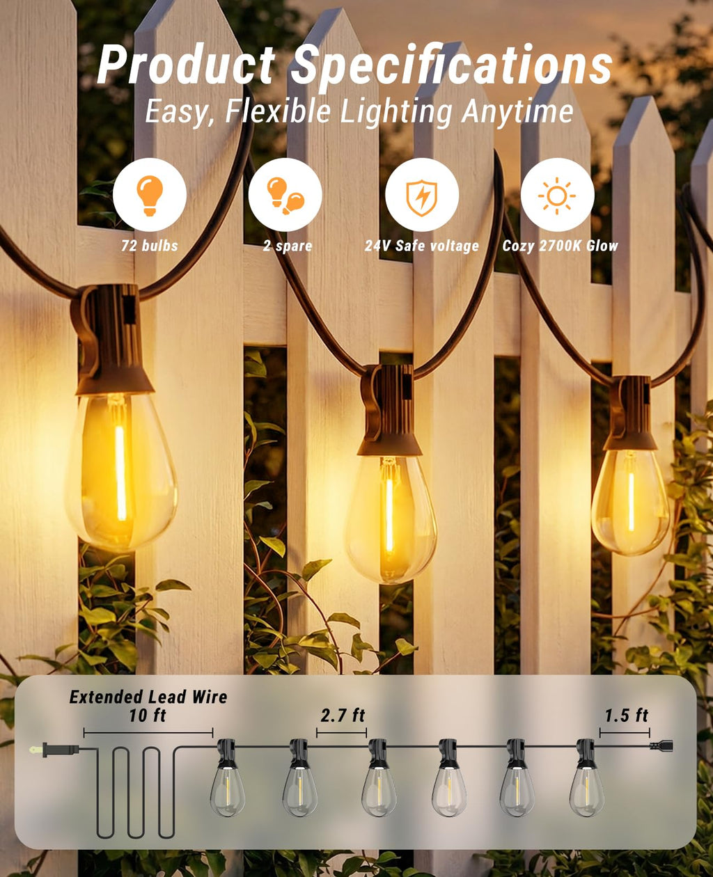 Tenmiro 200FT LED Outdoor String Lights with Remote, 72+2 Shatterproof Bulbs Dimmable Timing 3 Light Modes Outside Patio Lights for Backyard Porch Deck Garden Balcony Pool party Hanging Lighting Decor