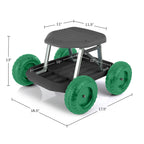 Pure Garden Rolling Garden Seat with Wheels and Tool Tray, Black/Green