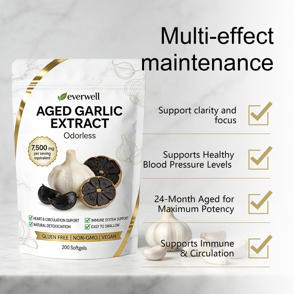 motilli Everwell Aged Garlic Extract - Odorless Garlic Supplement Softgels, Immune Support, Non-GMO, 200 Count