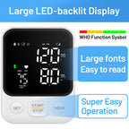 Blood Pressure Monitor Upper Arm Machine Accurate Adjustable BP Cuff Kit Led Backlit Display 2 Users 240 Sets Memory Includes Storage Bag White