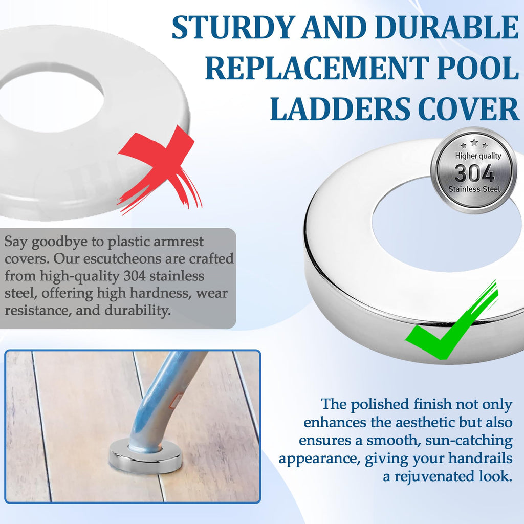 TonGass (6-Pack) Stainless Steel Pool Ladder Escutcheon Plates Fits 1.9" Inner Diameter Tubing Compatible with Inground Above Ground Pool Handrail Ladders Covers Rings