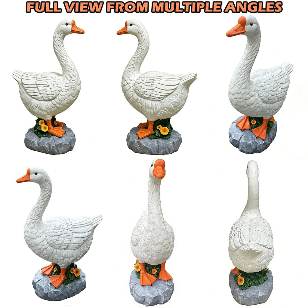 ZVBBON Large Porch Goose Statue Premium 20” Realistic Hollow Resin Garden Goose Stone Base with Sand-Fillable Design for Outdoor Stability Birthday Housewarming Gift for Kids Women Mom Friends