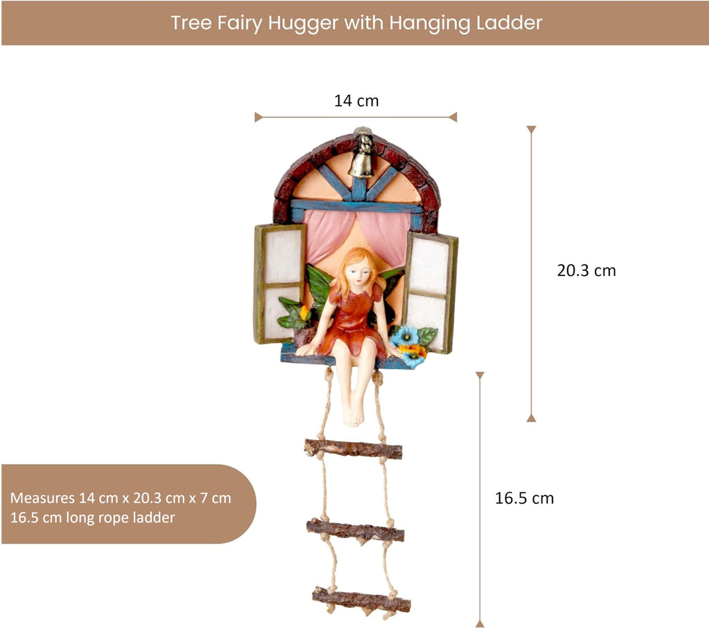 Bits and Pieces - Fairy Tree Hanger with Ladder - Yard Decorations - Whimsical Fairy Sculpture - Indoor/Outdoor Decoration - Garden Decor