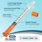 1ml, 30G 5/16" (8 mm), Individual Package, 100 Pcs