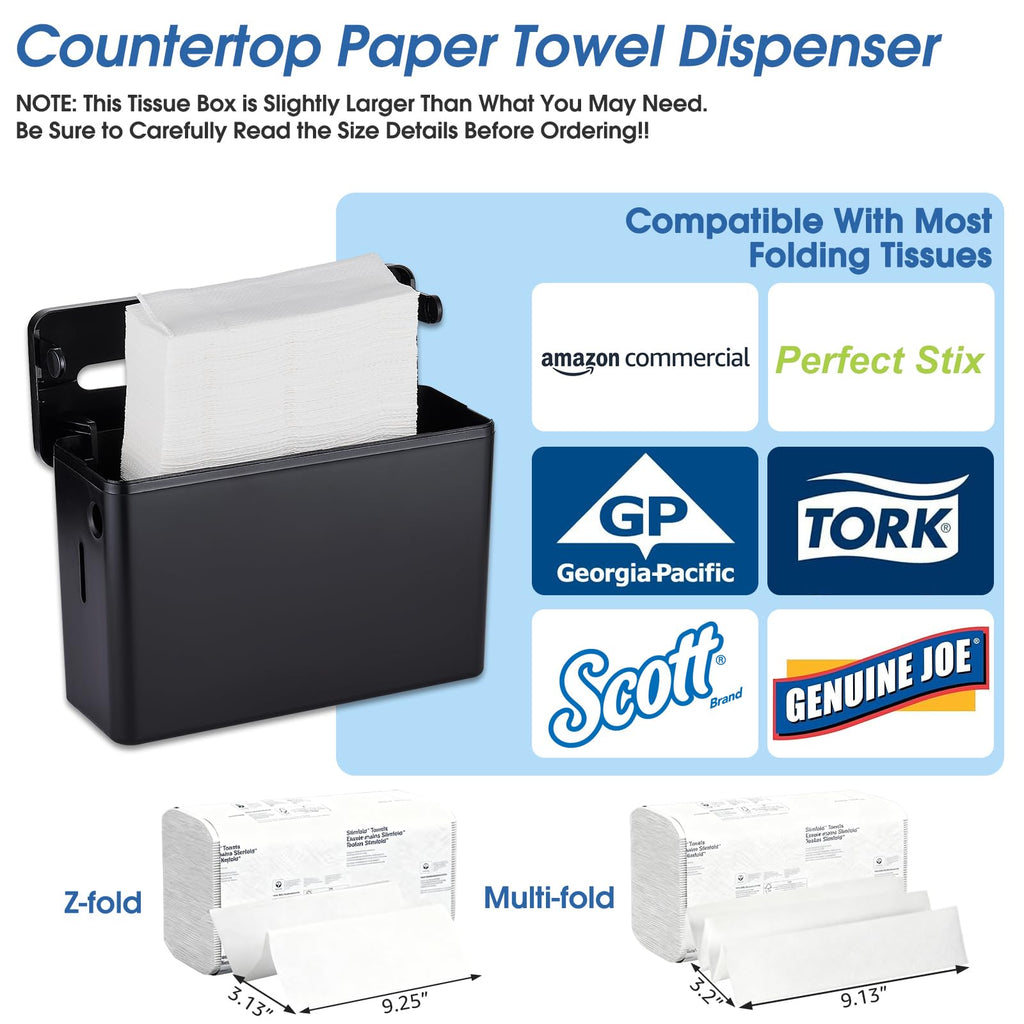 Countertop Paper Towel Dispenser, Large Capacity, Non-Slip Base, Compatible with Multifold, C-Fold & Z-Fold Towels, Ideal for Bathroom, Kitchen, Commercial & Office Use, Durable ABS Construction