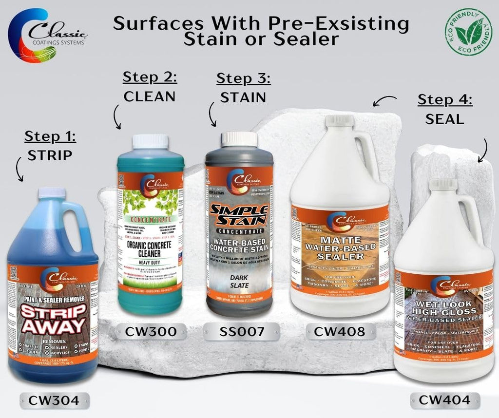 Classic Coatings | Eco Concrete Cleaner Concentrate | Indoor/Outdoor | Environmentally Safe, Non-Toxic, Easy to Use | Cleans Concrete, Garage Floors, Stone, Bricks & More | 1-Gallon (1-Quart)