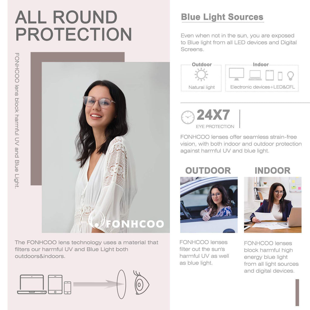 FONHCOO Blue Light Blocking Glasses Women Men TR90 Round Computer Eyeglasses (Purple)