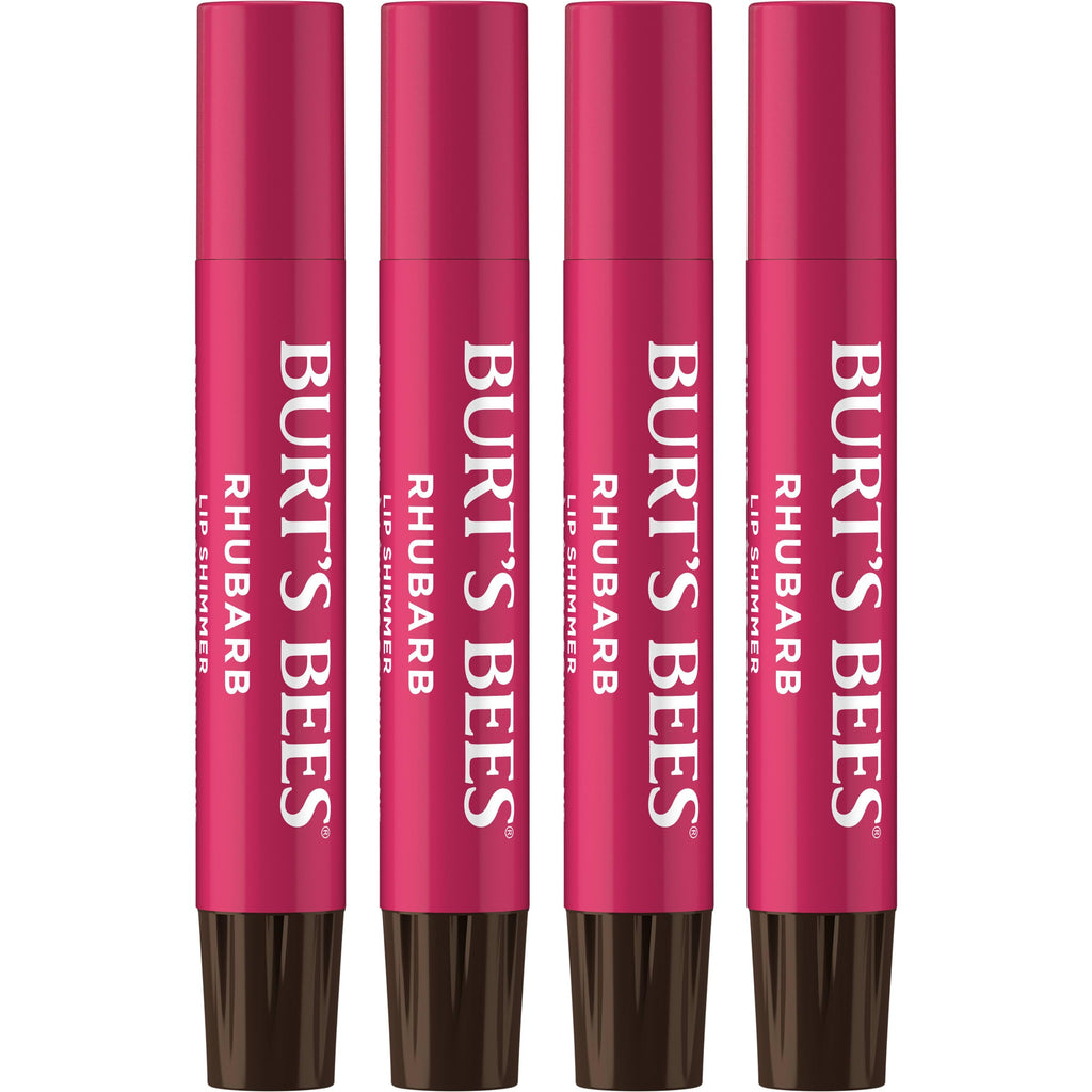 Burt's Bees Shimmer Lip Tint Set, Tinted Lip Balm Stick, Moisturizing for All Day Hydration with Natural Origin Glowy Pigmented Finish & Buildable Color, Rhubarb (4-Pack)