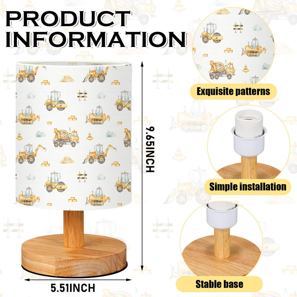 VIHOSE Car Kids Table Lamp for Bedroom Kids Bedside Lamp with Linen Wooden Nightstand Cartoon Nursery Lampshade for Girls Boys Living Room