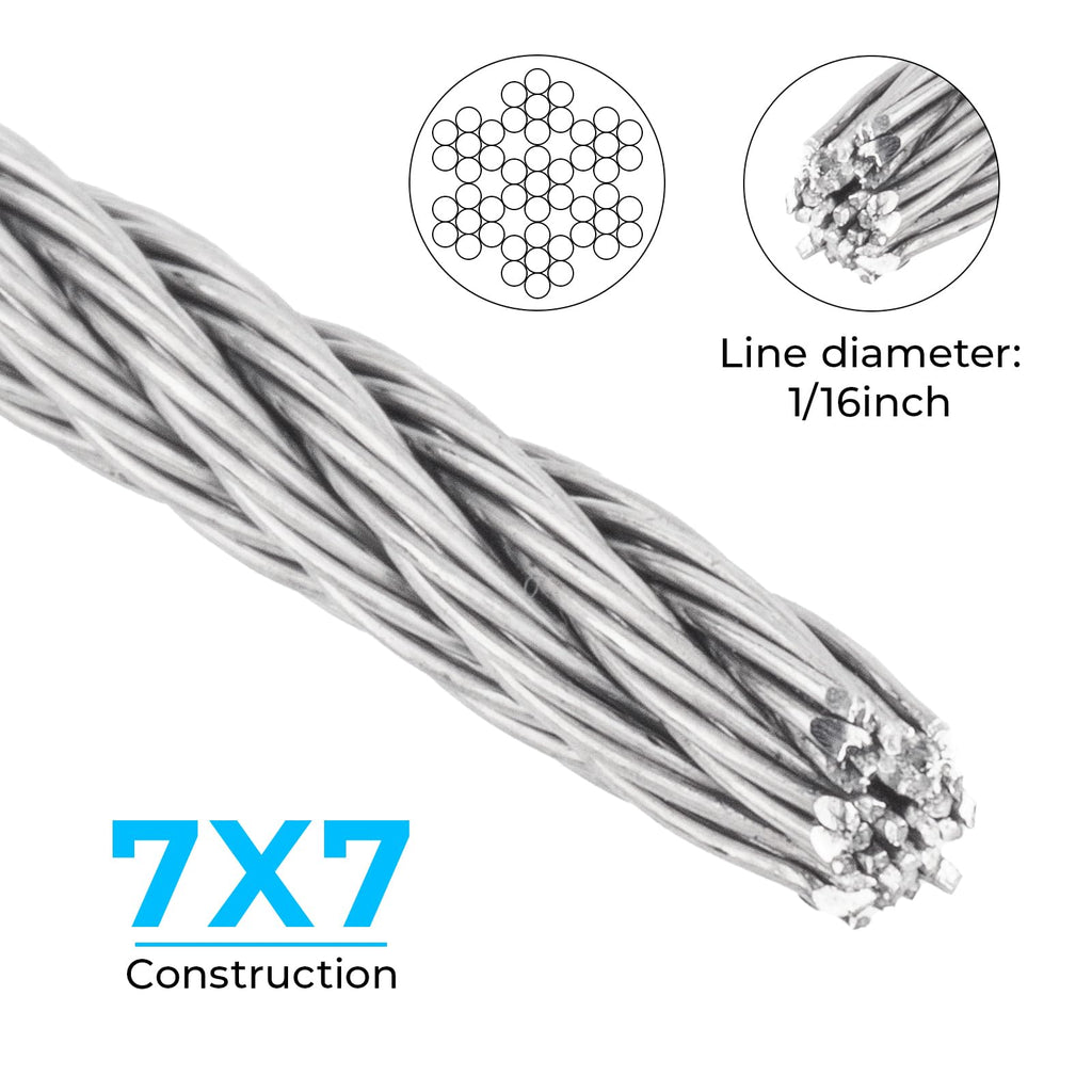 1/16 inch Wire Rope,328FT Wire Cable,Stainless Steel Cable, Aircraft Cable, Steel Wire, 7x7 with Crimping Sleeves,