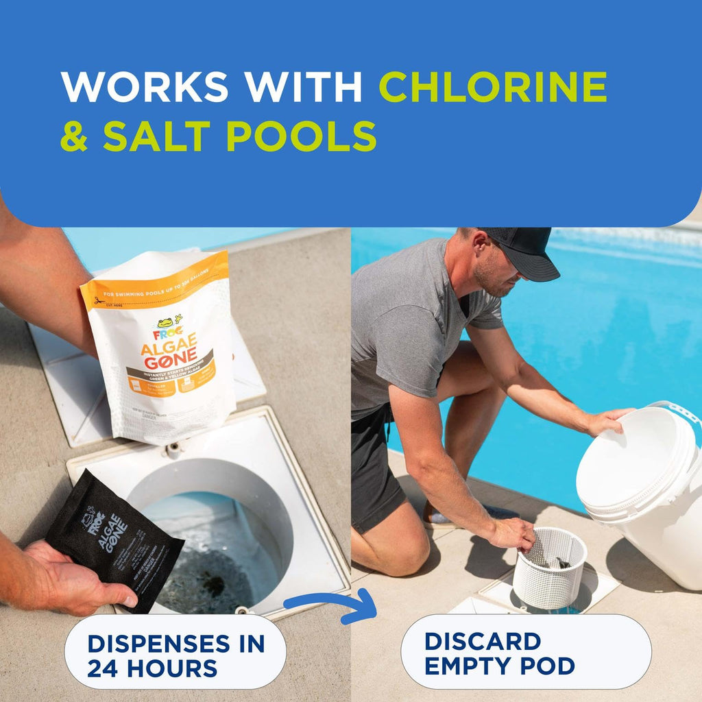 FROG Algae Gone - Dry Formula Algaecide Removes Green and Yellow Algae for In-Ground & Above-Ground Pools up to 20,000 Gallons - Chemical Pool Maintenance & Treatment - 2 Pods